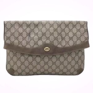 Gucci Brown Monogram Clutch Bag-vintage with wear‎